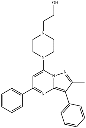 2-[4-(2-methyl-3,5-diphenylpyrazolo[1,5-a]pyrimidin-7-yl)piperazin-1-yl]ethanol Struktur