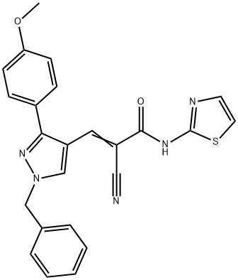 (E)-3-[1-benzyl-3-(4-methoxyphenyl)pyrazol-4-yl]-2-cyano-N-(1,3-thiazol-2-yl)prop-2-enamide Struktur