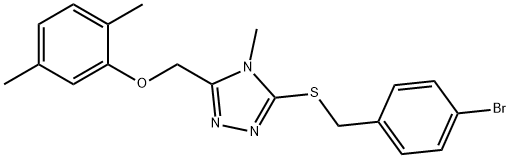 3-[(4-bromophenyl)methylsulfanyl]-5-[(2,5-dimethylphenoxy)methyl]-4-methyl-1,2,4-triazole Struktur