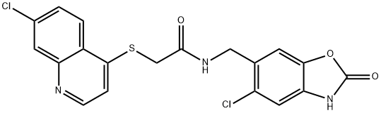 N-[(5-chloro-2-oxo-3H-1,3-benzoxazol-6-yl)methyl]-2-(7-chloroquinolin-4-yl)sulfanylacetamide Struktur