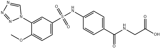 2-[[4-[[4-methoxy-3-(tetrazol-1-yl)phenyl]sulfonylamino]benzoyl]amino]acetic acid Struktur