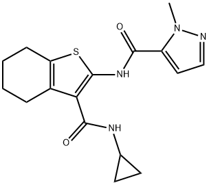 N-[3-(cyclopropylcarbamoyl)-4,5,6,7-tetrahydro-1-benzothiophen-2-yl]-2-methylpyrazole-3-carboxamide Struktur