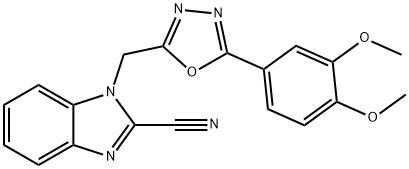 1-[[5-(3,4-dimethoxyphenyl)-1,3,4-oxadiazol-2-yl]methyl]benzimidazole-2-carbonitrile Struktur