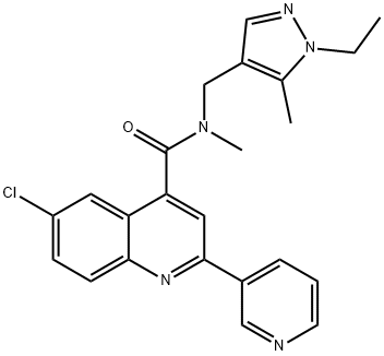 6-chloro-N-[(1-ethyl-5-methylpyrazol-4-yl)methyl]-N-methyl-2-pyridin-3-ylquinoline-4-carboxamide Struktur