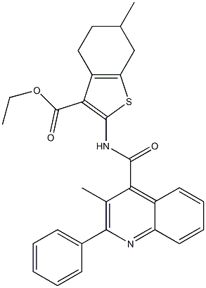 ethyl 6-methyl-2-[(3-methyl-2-phenylquinoline-4-carbonyl)amino]-4,5,6,7-tetrahydro-1-benzothiophene-3-carboxylate Struktur