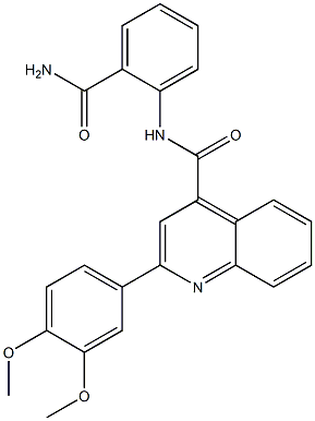 N-(2-carbamoylphenyl)-2-(3,4-dimethoxyphenyl)quinoline-4-carboxamide Struktur