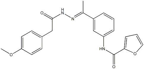 N-[3-[(E)-N-[[2-(4-methoxyphenyl)acetyl]amino]-C-methylcarbonimidoyl]phenyl]furan-2-carboxamide Struktur