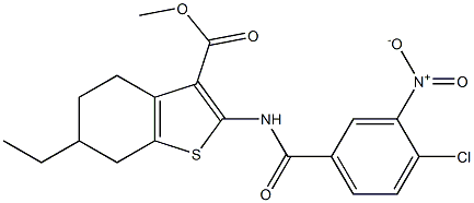 methyl 2-[(4-chloro-3-nitrobenzoyl)amino]-6-ethyl-4,5,6,7-tetrahydro-1-benzothiophene-3-carboxylate Struktur