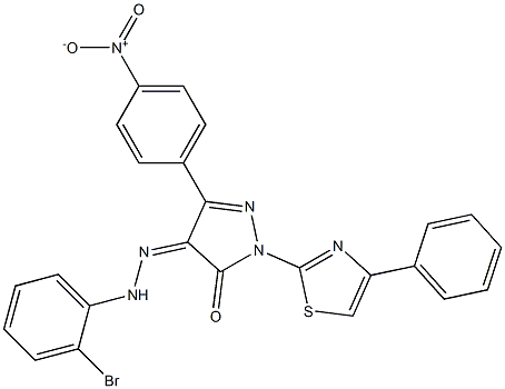 (4Z)-4-[(2-bromophenyl)hydrazinylidene]-5-(4-nitrophenyl)-2-(4-phenyl-1,3-thiazol-2-yl)pyrazol-3-one Struktur