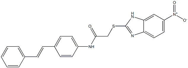 2-[(6-nitro-1H-benzimidazol-2-yl)sulfanyl]-N-[4-[(E)-2-phenylethenyl]phenyl]acetamide Struktur