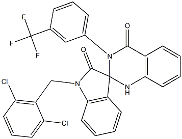 1'-[(2,6-dichlorophenyl)methyl]-3-[3-(trifluoromethyl)phenyl]spiro[1H-quinazoline-2,3'-indole]-2',4-dione Struktur