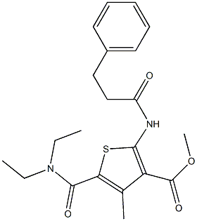 methyl 5-(diethylcarbamoyl)-4-methyl-2-(3-phenylpropanoylamino)thiophene-3-carboxylate Struktur