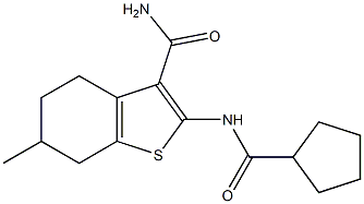 2-(cyclopentanecarbonylamino)-6-methyl-4,5,6,7-tetrahydro-1-benzothiophene-3-carboxamide Struktur