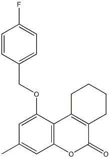 1-[(4-fluorophenyl)methoxy]-3-methyl-7,8,9,10-tetrahydrobenzo[c]chromen-6-one Struktur