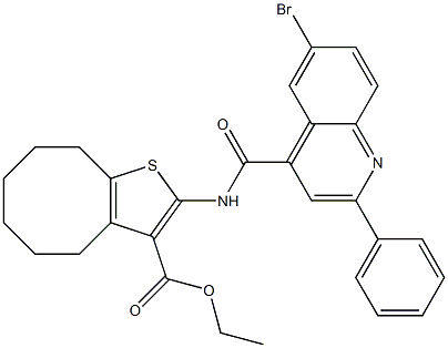 ethyl 2-[(6-bromo-2-phenylquinoline-4-carbonyl)amino]-4,5,6,7,8,9-hexahydrocycloocta[b]thiophene-3-carboxylate Struktur