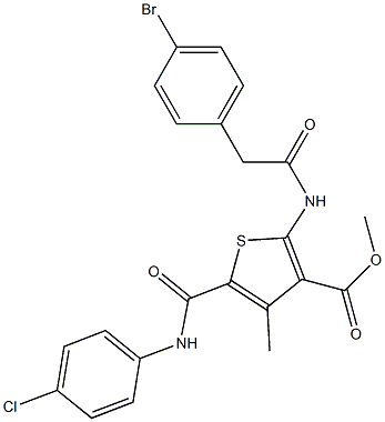 methyl 2-[[2-(4-bromophenyl)acetyl]amino]-5-[(4-chlorophenyl)carbamoyl]-4-methylthiophene-3-carboxylate Struktur