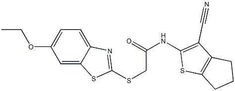 N-(3-cyano-5,6-dihydro-4H-cyclopenta[b]thiophen-2-yl)-2-[(6-ethoxy-1,3-benzothiazol-2-yl)sulfanyl]acetamide Struktur