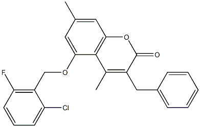 3-benzyl-5-[(2-chloro-6-fluorophenyl)methoxy]-4,7-dimethylchromen-2-one Struktur