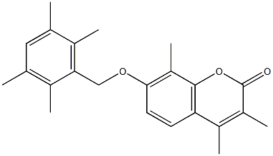 3,4,8-trimethyl-7-[(2,3,5,6-tetramethylphenyl)methoxy]chromen-2-one Struktur