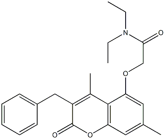 2-(3-benzyl-4,7-dimethyl-2-oxochromen-5-yl)oxy-N,N-diethylacetamide Struktur