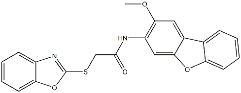 2-(1,3-benzoxazol-2-ylsulfanyl)-N-(2-methoxydibenzofuran-3-yl)acetamide Struktur