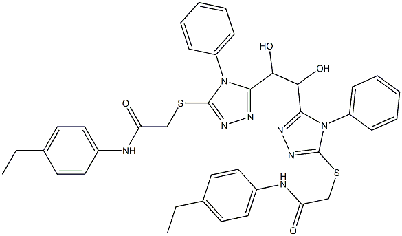 2-[[5-[2-[5-[2-(4-ethylanilino)-2-oxoethyl]sulfanyl-4-phenyl-1,2,4-triazol-3-yl]-1,2-dihydroxyethyl]-4-phenyl-1,2,4-triazol-3-yl]sulfanyl]-N-(4-ethylphenyl)acetamide Struktur