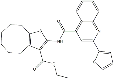 ethyl 2-[(2-thiophen-2-ylquinoline-4-carbonyl)amino]-4,5,6,7,8,9-hexahydrocycloocta[b]thiophene-3-carboxylate Struktur