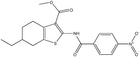 methyl 6-ethyl-2-[(4-nitrobenzoyl)amino]-4,5,6,7-tetrahydro-1-benzothiophene-3-carboxylate Struktur