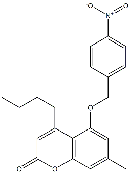 4-butyl-7-methyl-5-[(4-nitrophenyl)methoxy]chromen-2-one Struktur