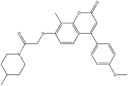 4-(4-methoxyphenyl)-8-methyl-7-[2-(4-methylpiperidin-1-yl)-2-oxoethoxy]chromen-2-one Struktur