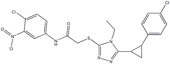 N-(4-chloro-3-nitrophenyl)-2-[[5-[2-(4-chlorophenyl)cyclopropyl]-4-ethyl-1,2,4-triazol-3-yl]sulfanyl]acetamide Struktur