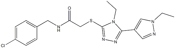 N-[(4-chlorophenyl)methyl]-2-[[4-ethyl-5-(1-ethylpyrazol-4-yl)-1,2,4-triazol-3-yl]sulfanyl]acetamide Struktur