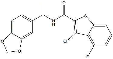 N-[1-(1,3-benzodioxol-5-yl)ethyl]-3-chloro-4-fluoro-1-benzothiophene-2-carboxamide Struktur