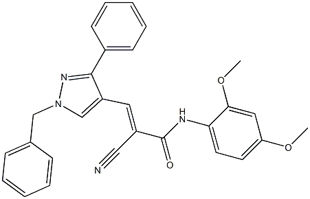 (E)-3-(1-benzyl-3-phenylpyrazol-4-yl)-2-cyano-N-(2,4-dimethoxyphenyl)prop-2-enamide Struktur