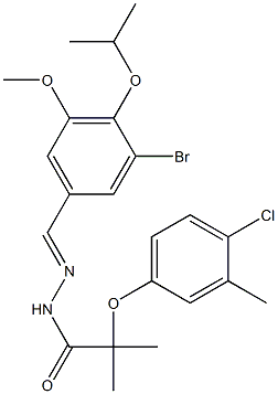 N-[(E)-(3-bromo-5-methoxy-4-propan-2-yloxyphenyl)methylideneamino]-2-(4-chloro-3-methylphenoxy)-2-methylpropanamide Struktur