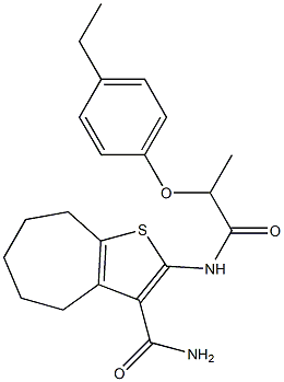 2-[2-(4-ethylphenoxy)propanoylamino]-5,6,7,8-tetrahydro-4H-cyclohepta[b]thiophene-3-carboxamide Struktur