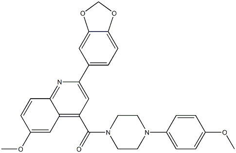 [2-(1,3-benzodioxol-5-yl)-6-methoxyquinolin-4-yl]-[4-(4-methoxyphenyl)piperazin-1-yl]methanone Struktur