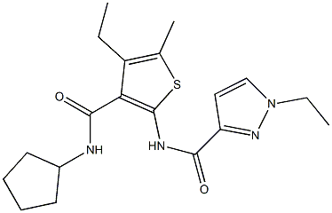 N-[3-(cyclopentylcarbamoyl)-4-ethyl-5-methylthiophen-2-yl]-1-ethylpyrazole-3-carboxamide Struktur