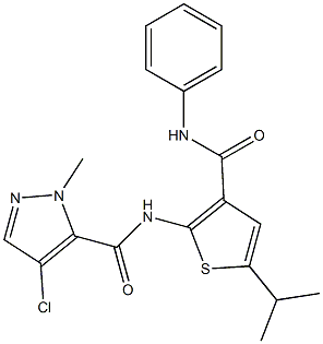 4-chloro-2-methyl-N-[3-(phenylcarbamoyl)-5-propan-2-ylthiophen-2-yl]pyrazole-3-carboxamide Struktur