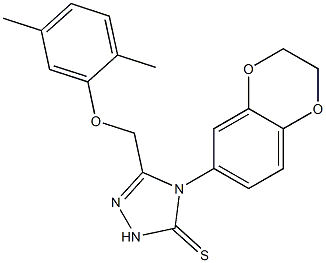 4-(2,3-dihydro-1,4-benzodioxin-6-yl)-3-[(2,5-dimethylphenoxy)methyl]-1H-1,2,4-triazole-5-thione Struktur