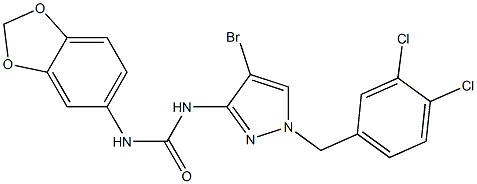 1-(1,3-benzodioxol-5-yl)-3-[4-bromo-1-[(3,4-dichlorophenyl)methyl]pyrazol-3-yl]urea Struktur