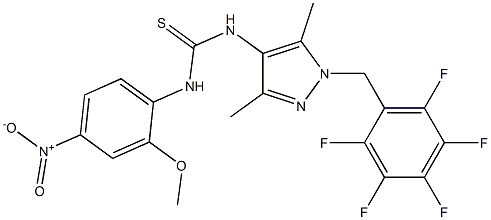 1-[3,5-dimethyl-1-[(2,3,4,5,6-pentafluorophenyl)methyl]pyrazol-4-yl]-3-(2-methoxy-4-nitrophenyl)thiourea Struktur