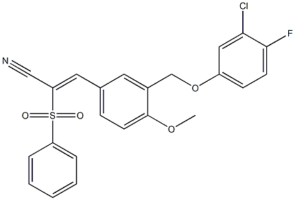 (Z)-2-(benzenesulfonyl)-3-[3-[(3-chloro-4-fluorophenoxy)methyl]-4-methoxyphenyl]prop-2-enenitrile Struktur