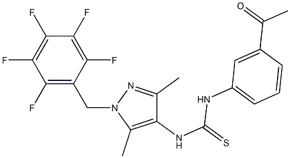 1-(3-acetylphenyl)-3-[3,5-dimethyl-1-[(2,3,4,5,6-pentafluorophenyl)methyl]pyrazol-4-yl]thiourea Struktur