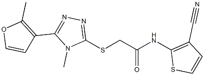 N-(3-cyanothiophen-2-yl)-2-[[4-methyl-5-(2-methylfuran-3-yl)-1,2,4-triazol-3-yl]sulfanyl]acetamide Struktur