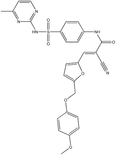 (E)-2-cyano-3-[5-[(4-methoxyphenoxy)methyl]furan-2-yl]-N-[4-[(4-methylpyrimidin-2-yl)sulfamoyl]phenyl]prop-2-enamide Struktur