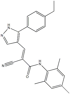 (E)-2-cyano-3-[5-(4-ethylphenyl)-1H-pyrazol-4-yl]-N-(2,4,6-trimethylphenyl)prop-2-enamide Struktur