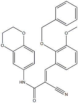 (E)-2-cyano-N-(2,3-dihydro-1,4-benzodioxin-6-yl)-3-(3-methoxy-2-phenylmethoxyphenyl)prop-2-enamide Struktur