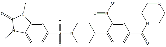 1,3-dimethyl-5-[4-[4-(morpholine-4-carbonyl)-2-nitrophenyl]piperazin-1-yl]sulfonylbenzimidazol-2-one Struktur