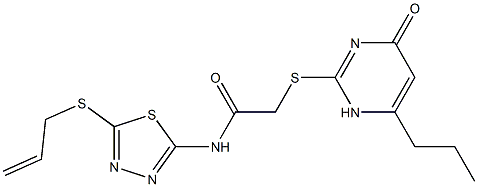 2-[(4-oxo-6-propyl-1H-pyrimidin-2-yl)sulfanyl]-N-(5-prop-2-enylsulfanyl-1,3,4-thiadiazol-2-yl)acetamide Struktur